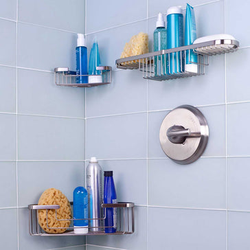 TileWare Promessa bathroom accessories show case install over blue wall tile