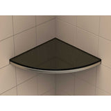 TileWare Structural Surfaces Claddy T-Shelf showing with black glass installed over wall tile
