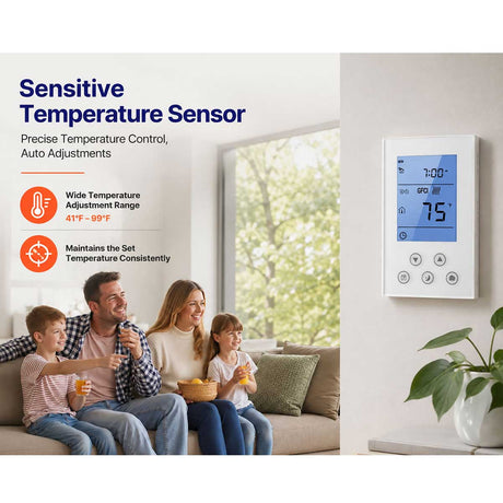 TTE-650G digital floor heating thermostat with clear temperature display in a home setting