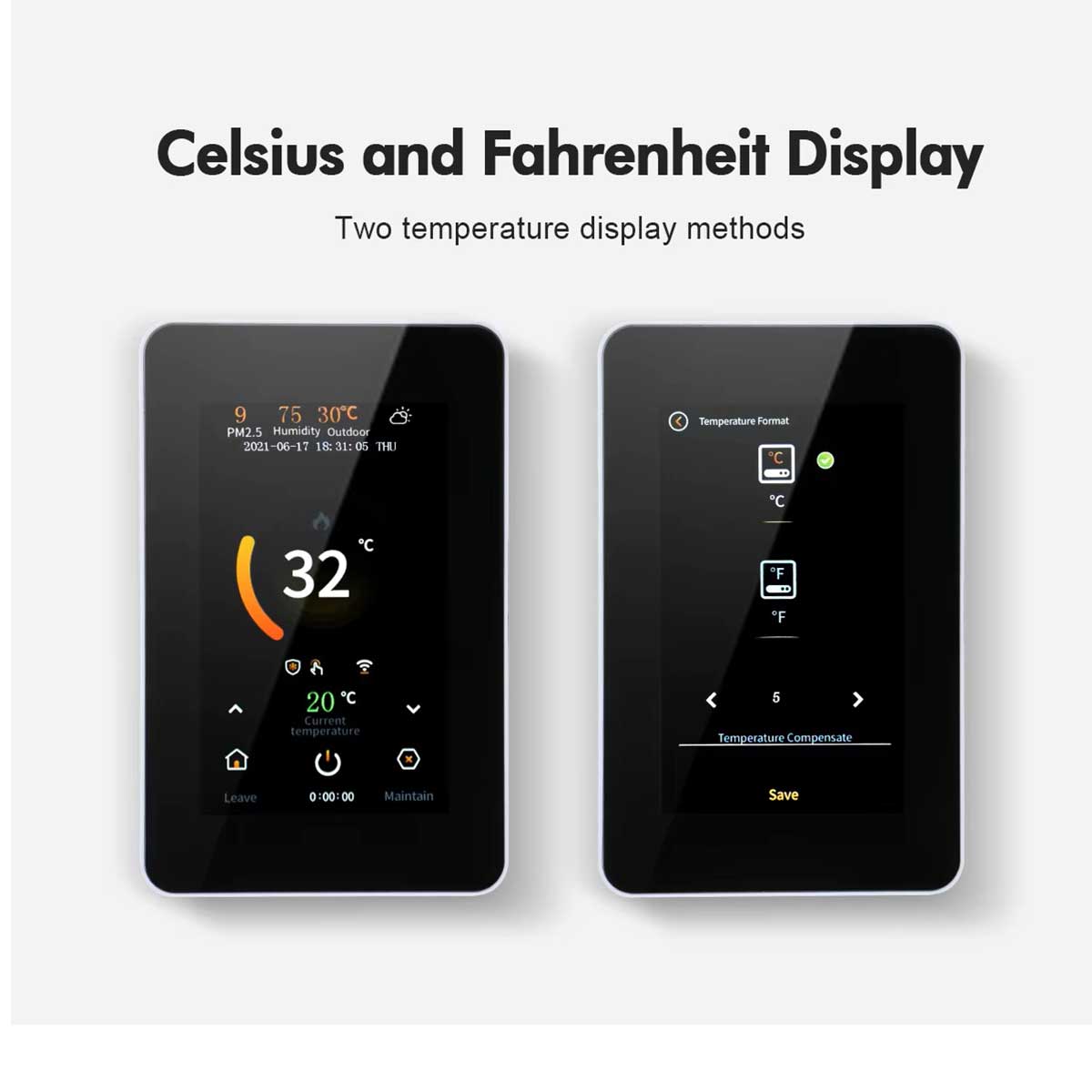 TTE-715W smart WiFi touchscreen thermostat 'Celsius and Fahrenheit Display' 