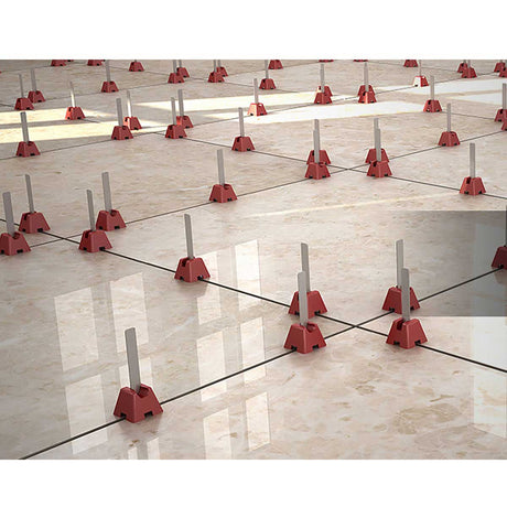 Tuscan Tile Leveling System creating smooth, lippage-free floor tile installation