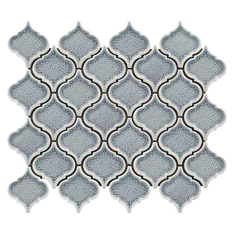 Blue crackle glass porcelain arabesque mosaic tile backsplash