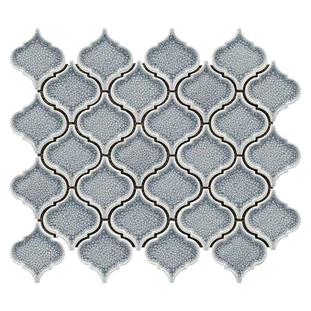 Blue crackle glass porcelain arabesque mosaic tile backsplash