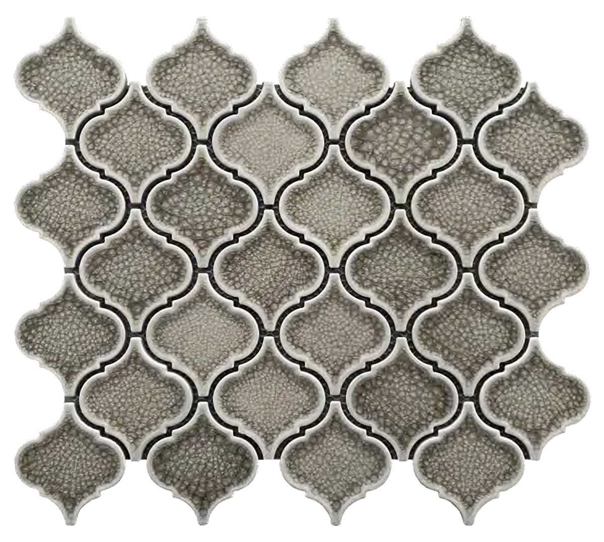 Cappuccino crackle glass porcelain arabesque mosaic tile backsplash