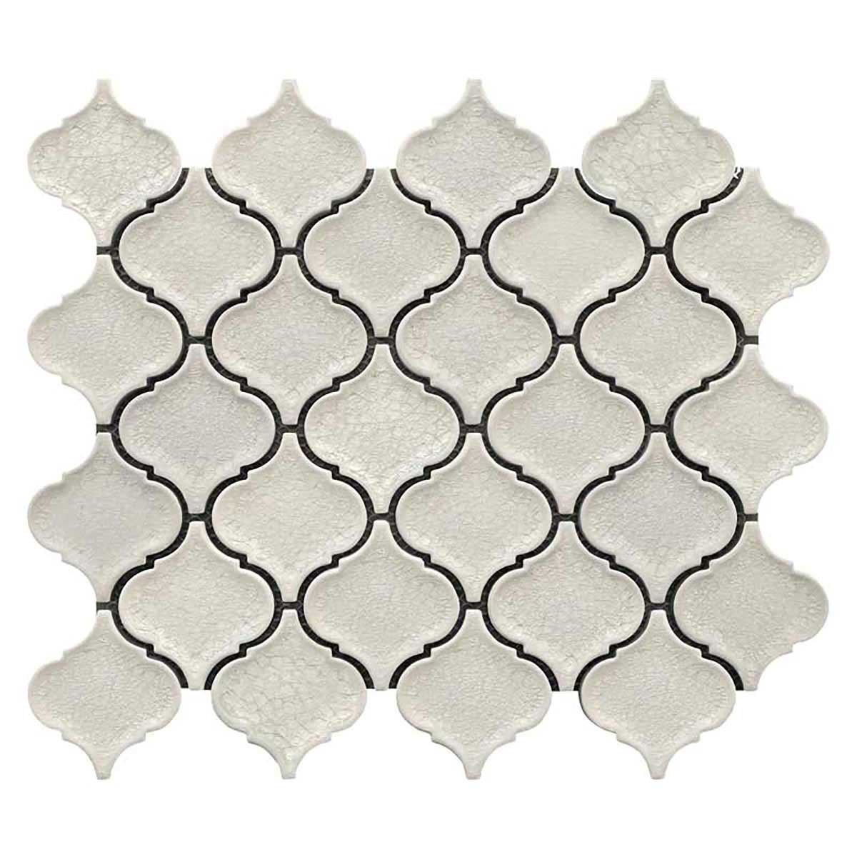 White Velvet crackle glass porcelain arabesque mosaic tile