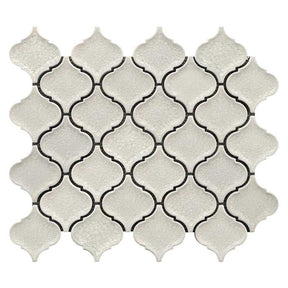 White Velvet crackle glass porcelain arabesque mosaic tile