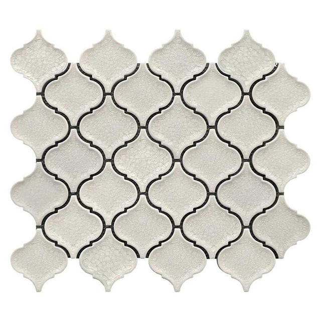 White Velvet crackle glass porcelain arabesque mosaic tile