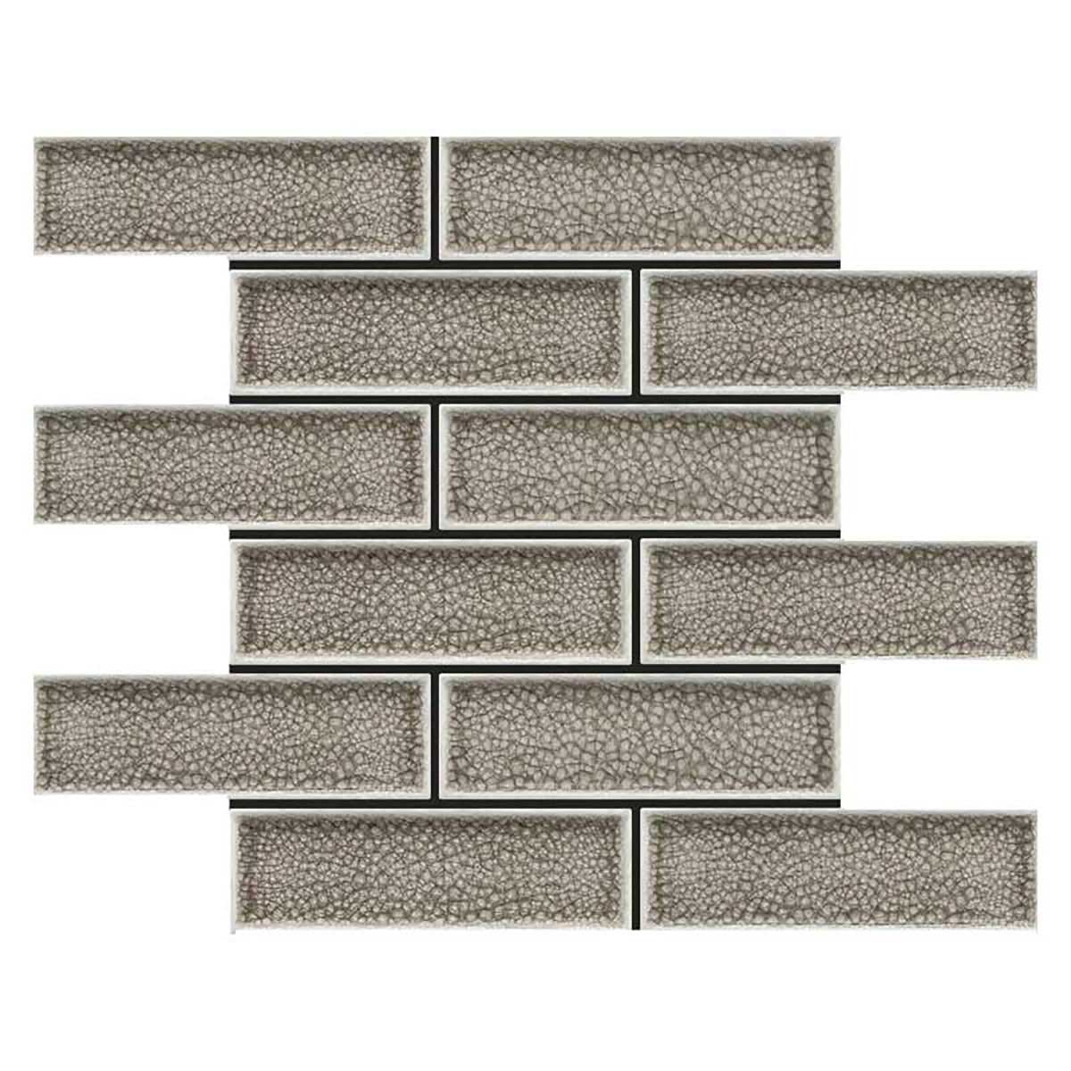 Cappuccino crackle glass porcelain interlock mosaic tile