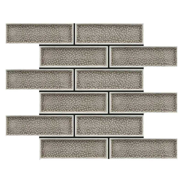 Cappuccino crackle glass porcelain interlock mosaic tile