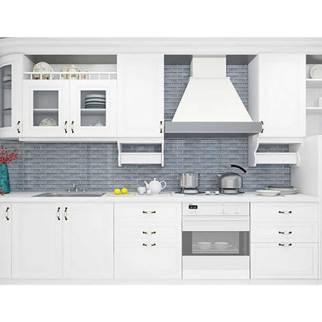 Blue interlock mosaic tile for kitchen backsplash installation