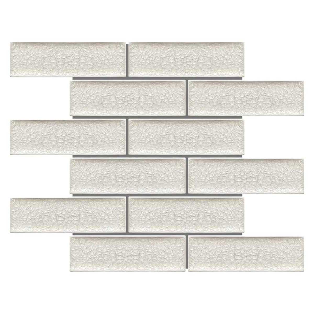 White Velvet crackle glass porcelain interlock mosaic tile