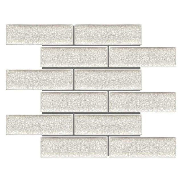 White Velvet crackle glass porcelain interlock mosaic tile