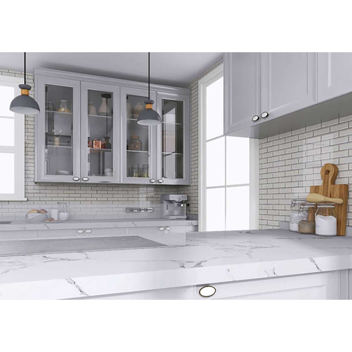 White Velvet interlock mosaic tile for kitchen backsplash design