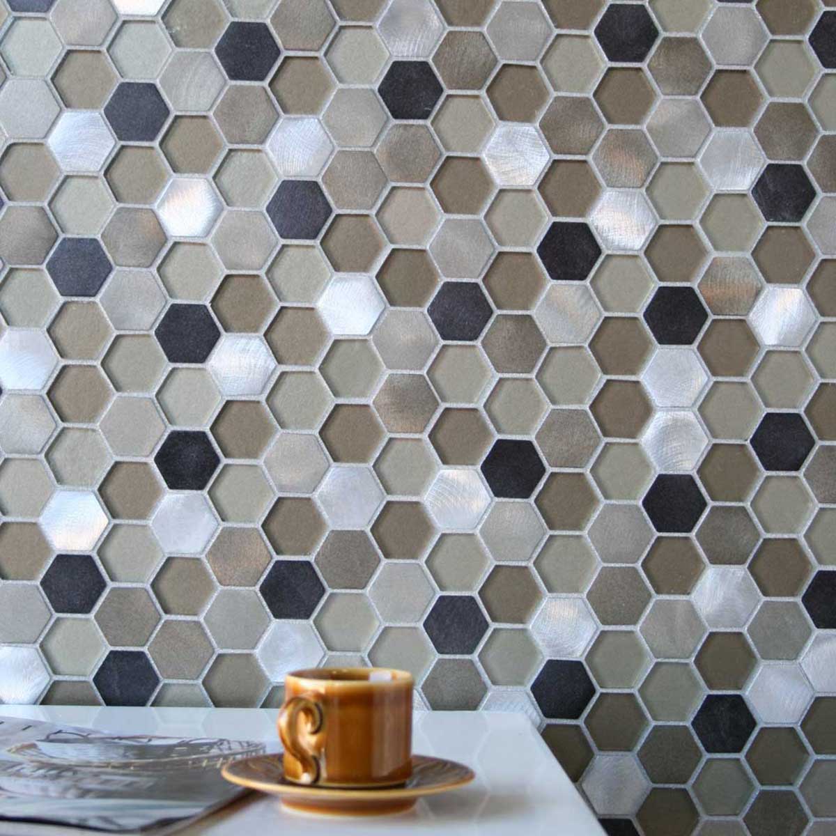 Decorative mini hexy mosaic tile for accent wall installations