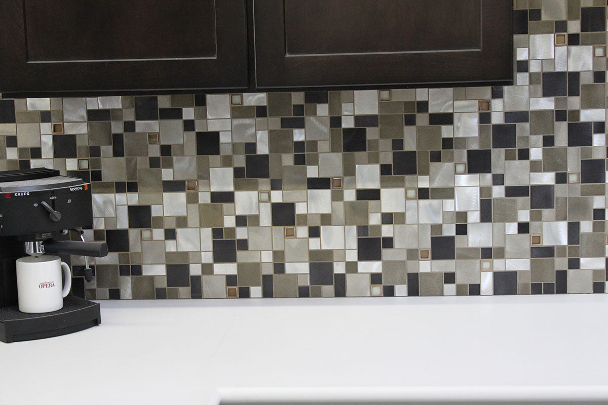 Falls Creek Blend metallic mosaic tile for accent wall design