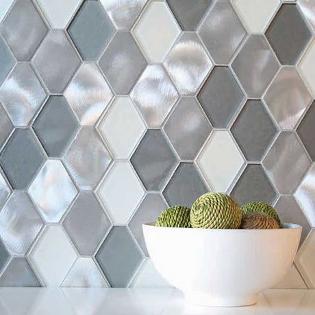 Large hexagon metal glass mosaic tile for kitchen backsplash