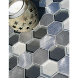 Mini hexagon metal glass mosaic tile for kitchen backsplash