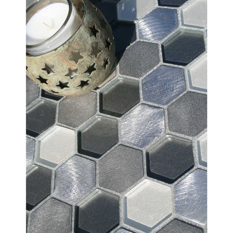 Mini hexagon metal glass mosaic tile for kitchen backsplash
