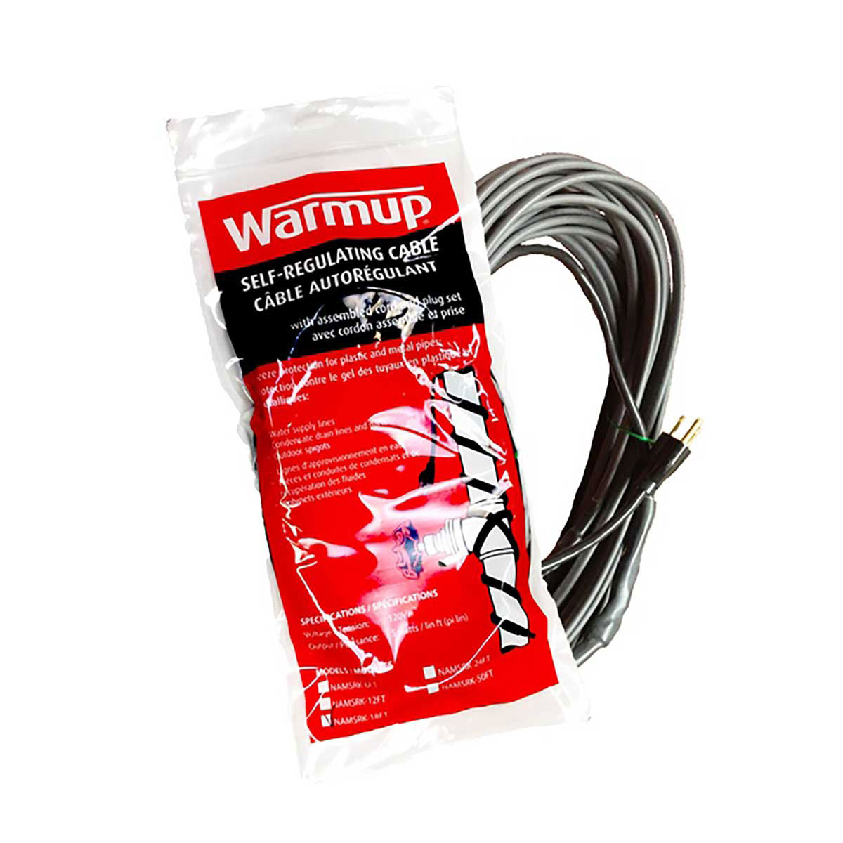 Warmup self regulating heater cable kit with factory-installed plug