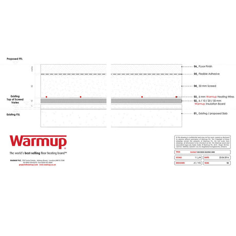 Technical diagram or plan with 'Warmup' branding on a white background
