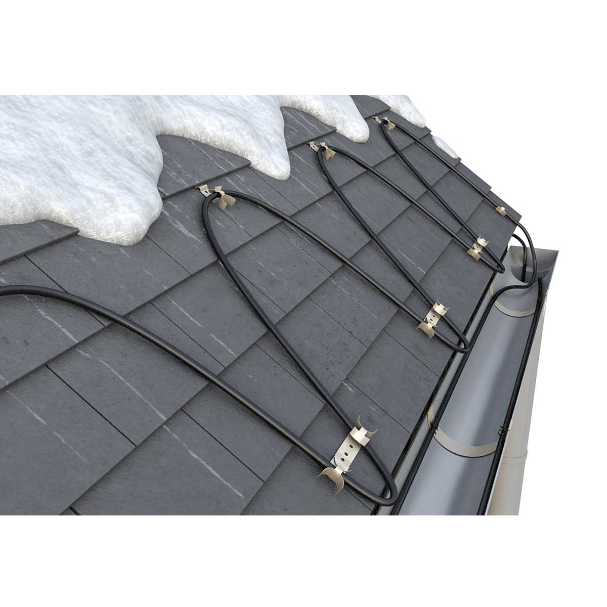 Heating cable on a roof with snow melting above it