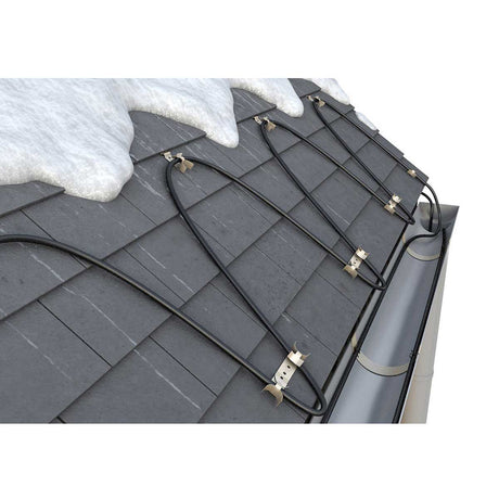 Heating cable on a roof with snow melting above it