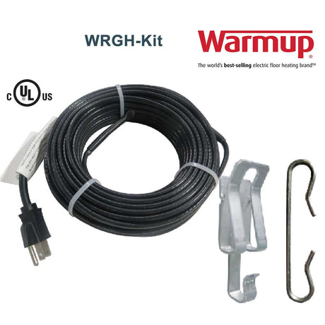 Warmup electric floor heating cable kit with hooks and plug on a white background