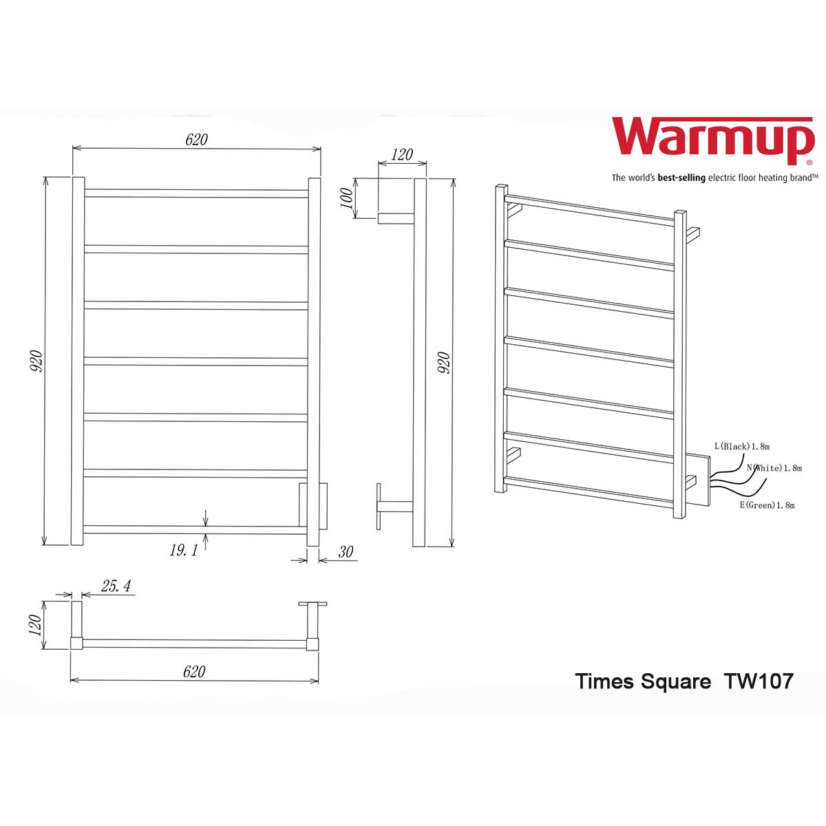 WarmUp Electric Towel Warmers - Time Square TW107-BN