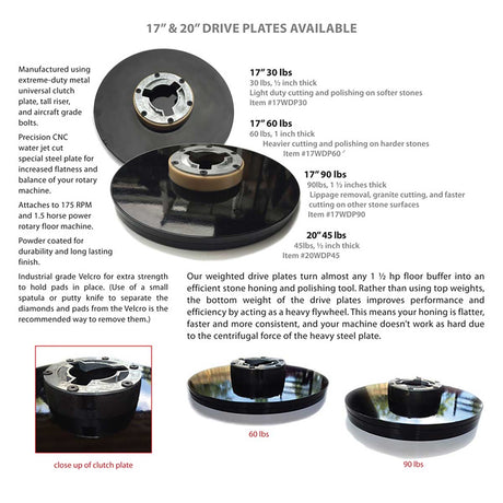 Professional rotary floor machine drive plate with universal clutch