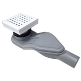 SereneDrains Wow Drain TM Side Discharge Outlet with 4 Inch Square Shower Drain Horizontal Low Profile