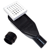 SereneDrains ABS Horizontal Side Discharge Outlet with 4 Inch Square Shower Drain Low Profile Assembly Reducer PVC Base Pipe Fitting P Trap